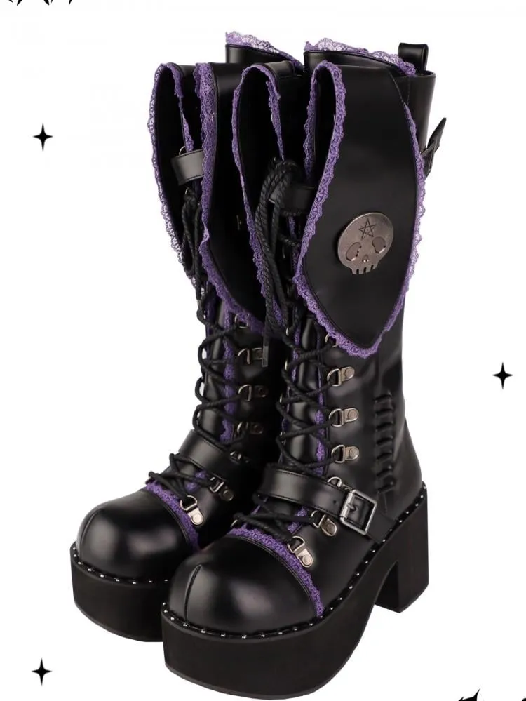 Bad Bunny Lace Trim Bunny Ears Platform Boots