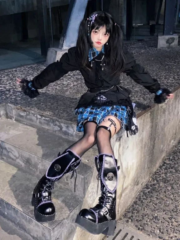 Bad Bunny Lace Trim Bunny Ears Platform Boots