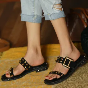 Black Flat Slippers Women's Comfortable Soft Sole Flip-flop Flat Sandals