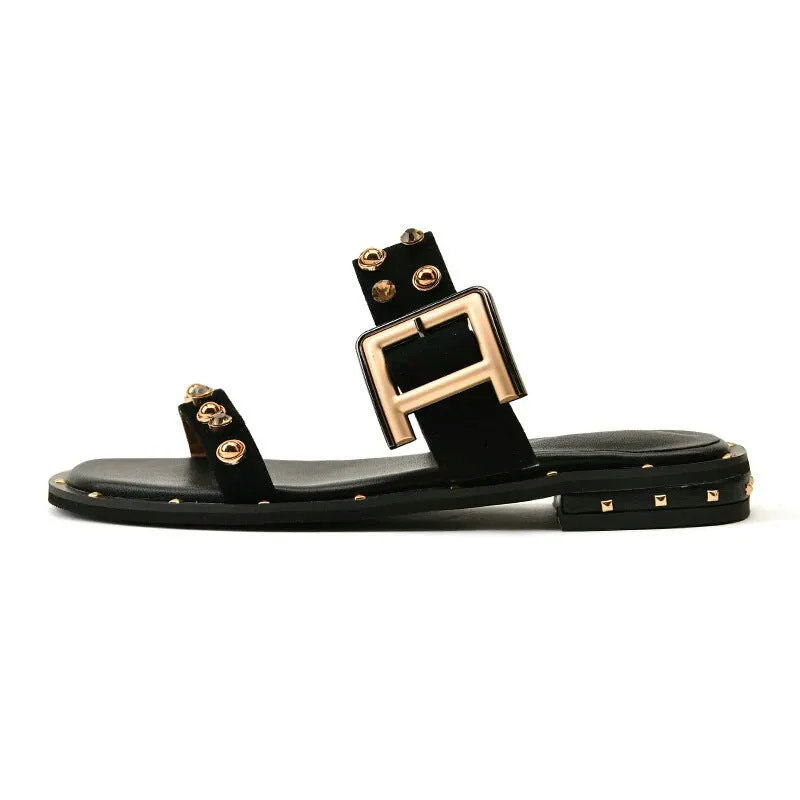 Black Flat Slippers Women's Comfortable Soft Sole Flip-flop Flat Sandals