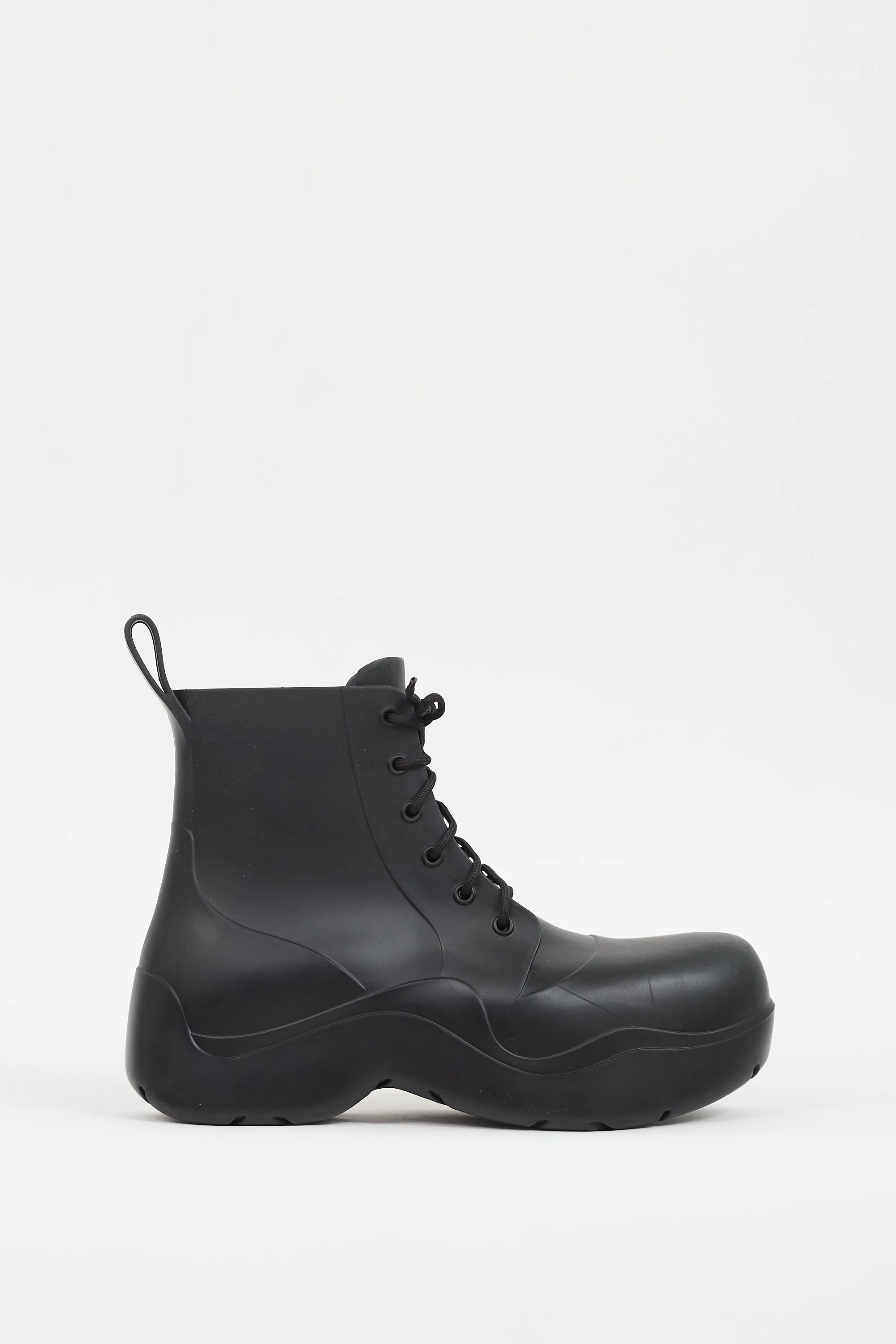 Black Rubber Puddle Lace Up Ankle Boot