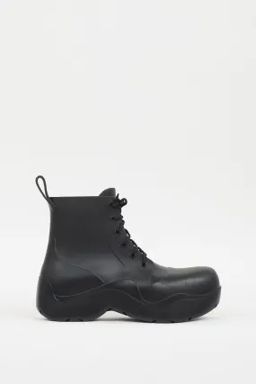 Black Rubber Puddle Lace Up Ankle Boot