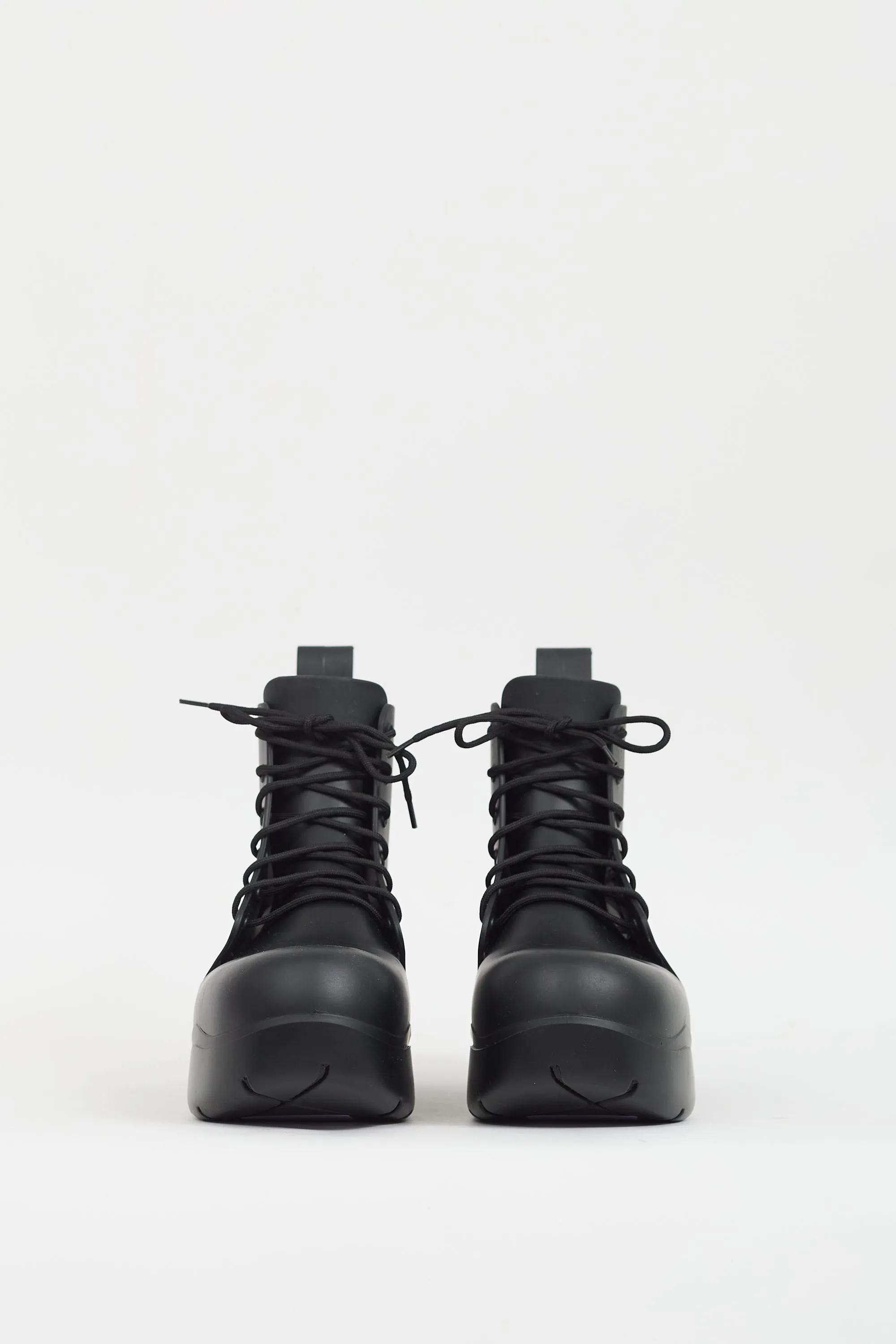 Black Rubber Puddle Lace Up Ankle Boot