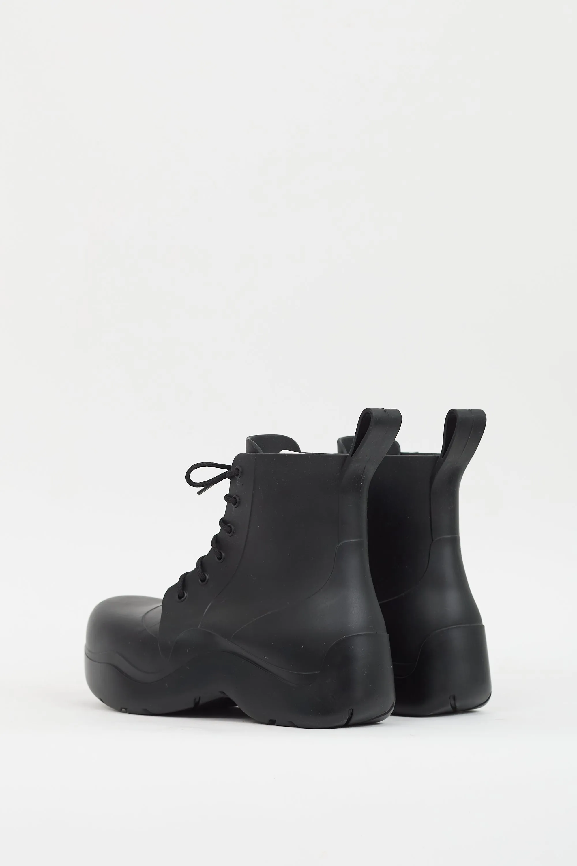 Black Rubber Puddle Lace Up Ankle Boot