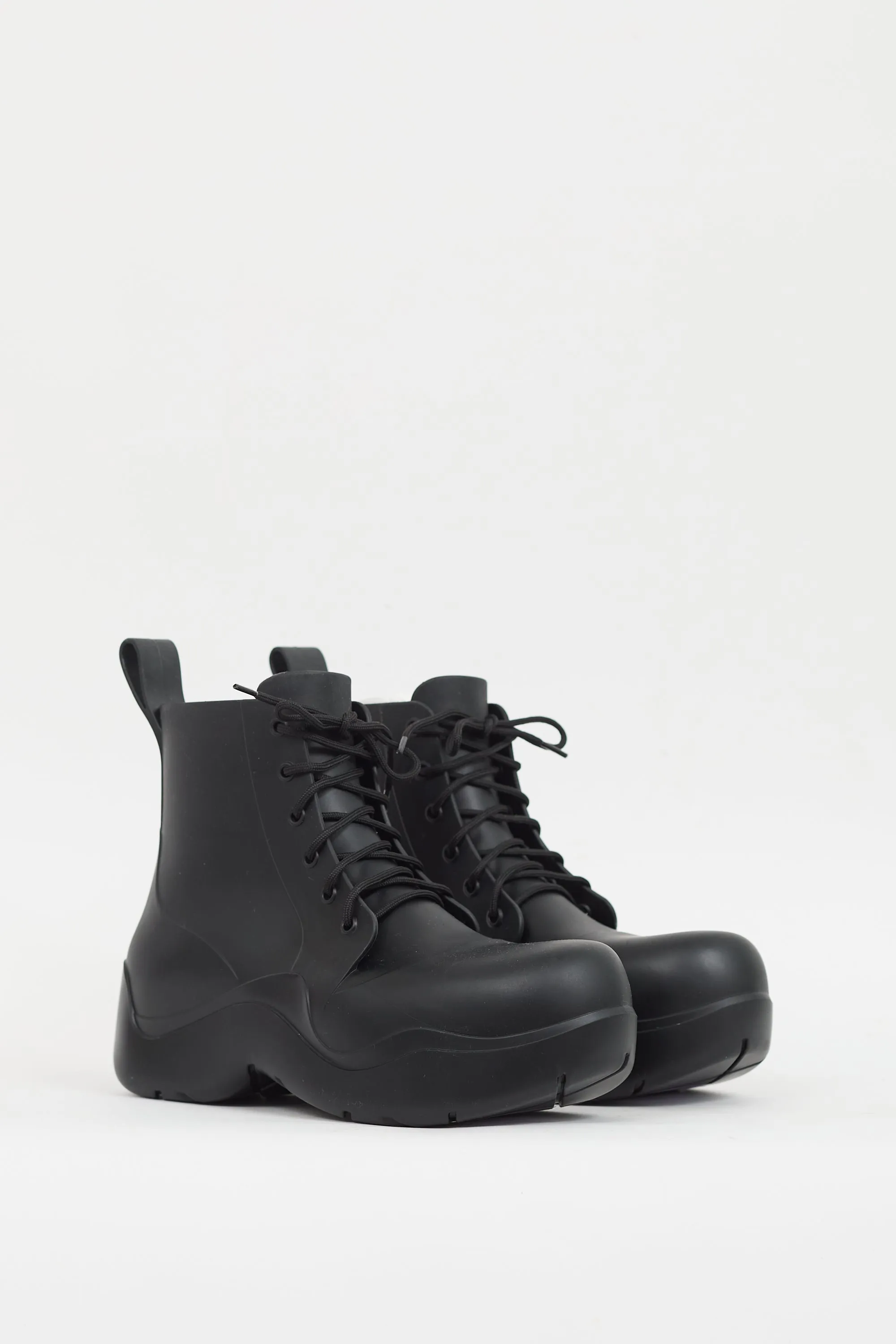 Black Rubber Puddle Lace Up Ankle Boot