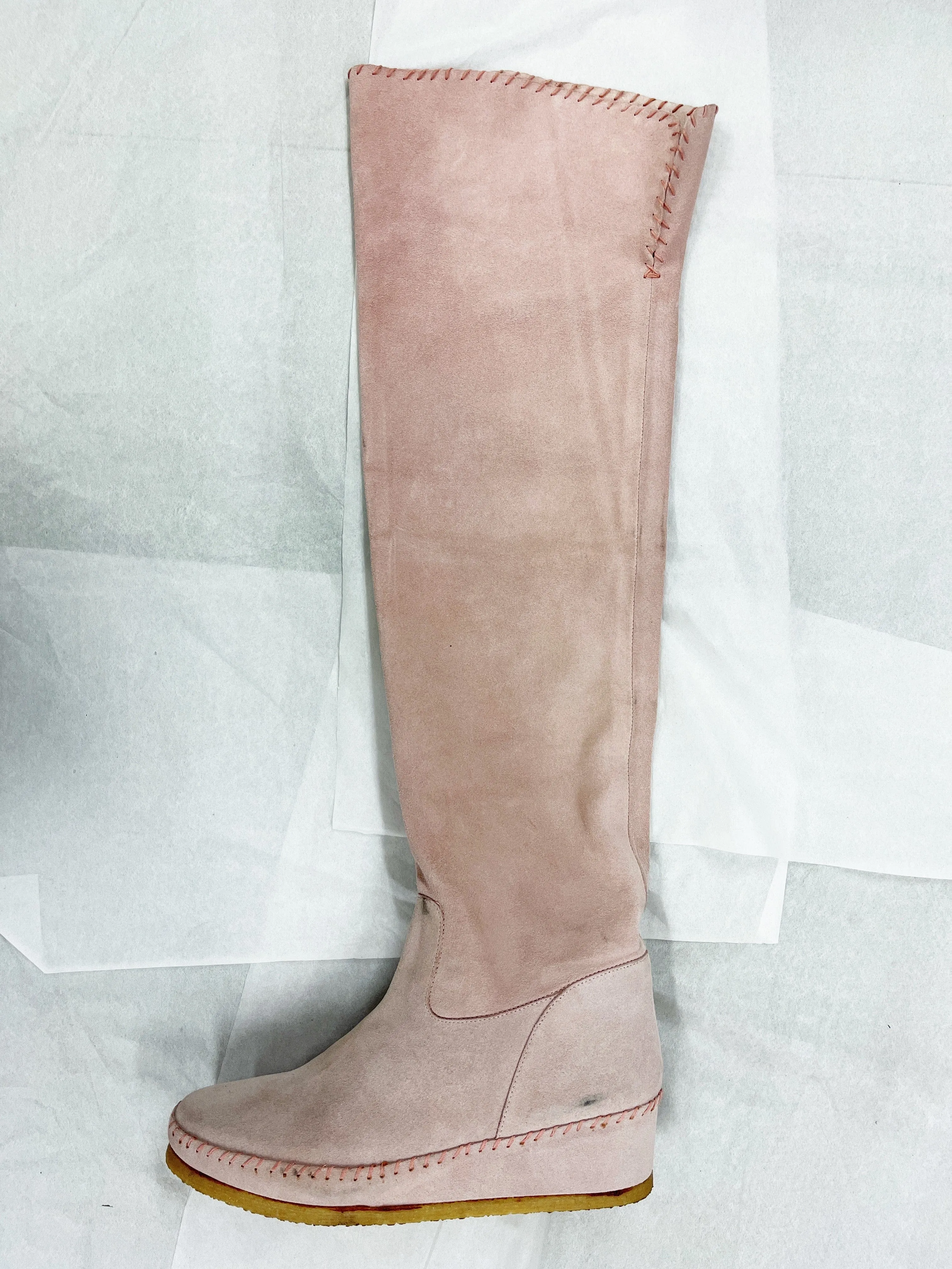 Daniela Fargion Pink Suede Knee High Wedge Boots - 10