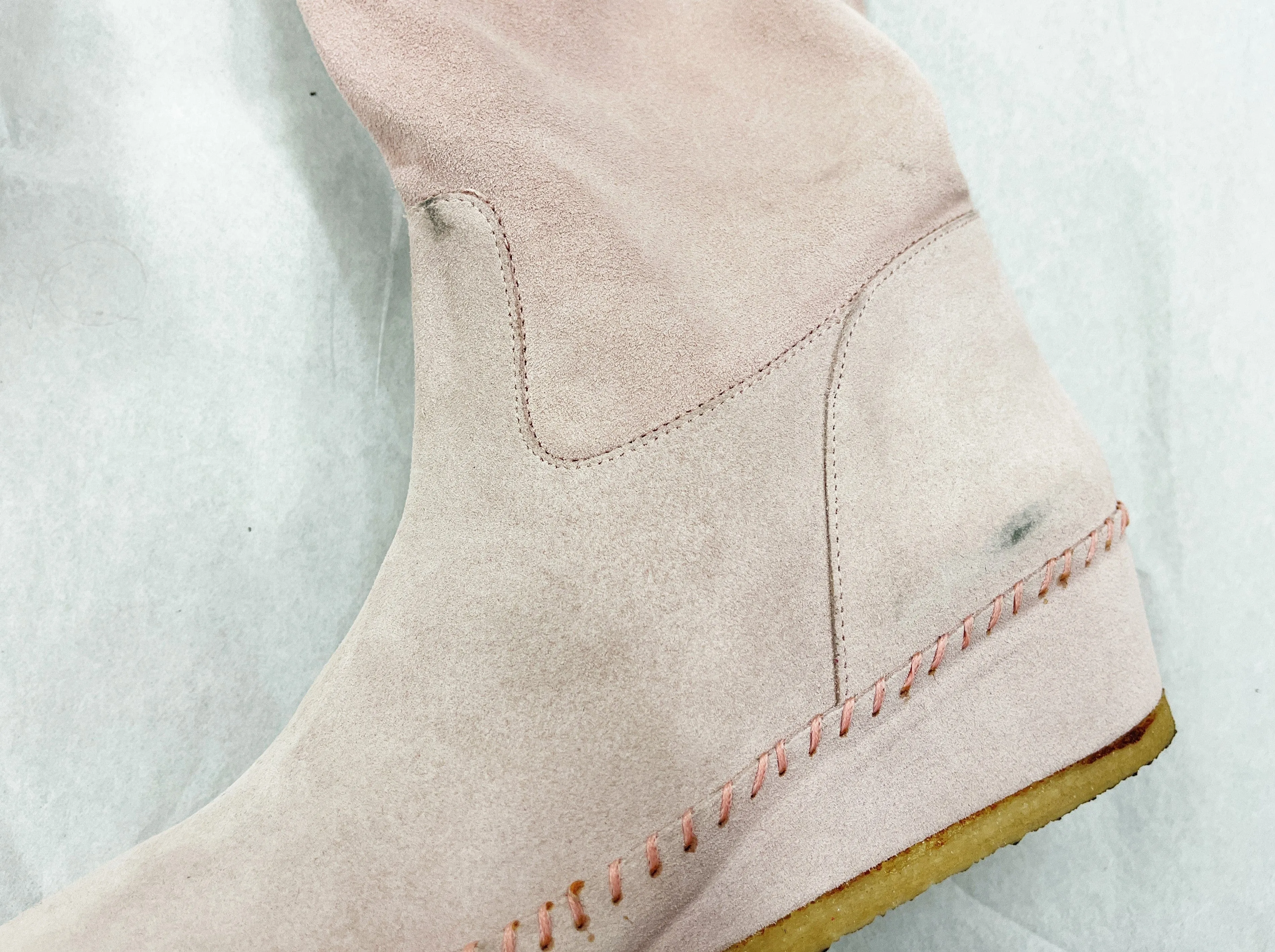 Daniela Fargion Pink Suede Knee High Wedge Boots - 10