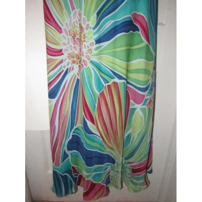 David Meister Multi Colored Print Silk With A Rusched Strapless Top