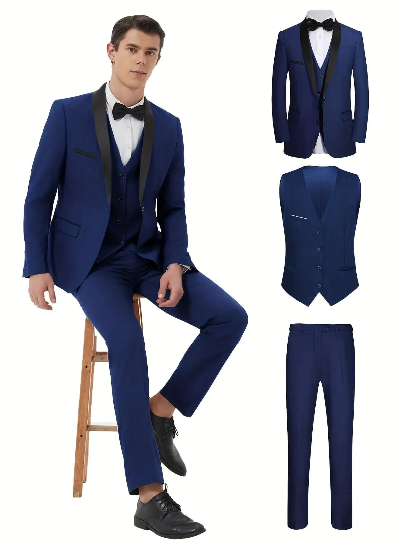 Elegant 3Piece Mens Tuxedo Set Jacket Vest Pants