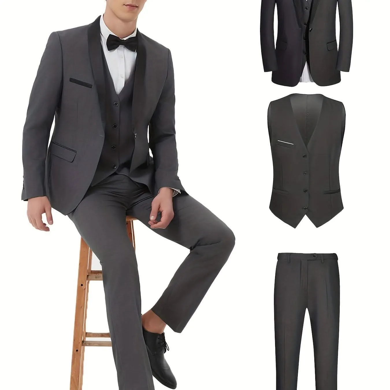Elegant 3Piece Mens Tuxedo Set Jacket Vest Pants