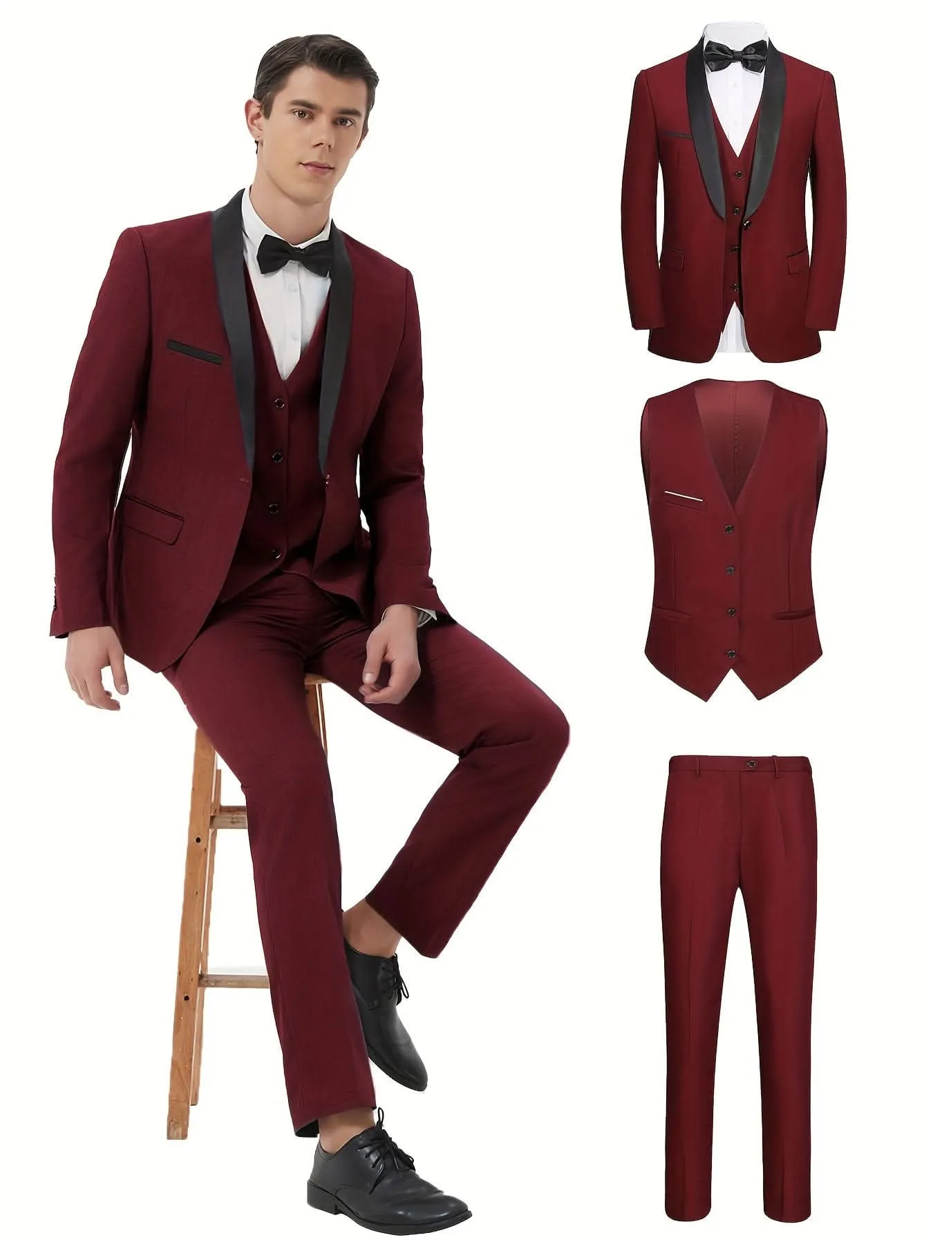 Elegant 3Piece Mens Tuxedo Set Jacket Vest Pants
