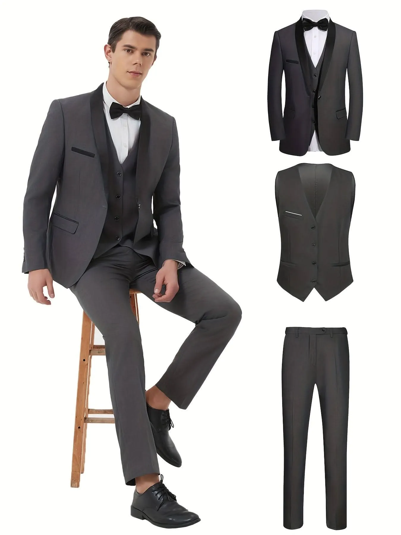 Elegant 3Piece Mens Tuxedo Set Jacket Vest Pants