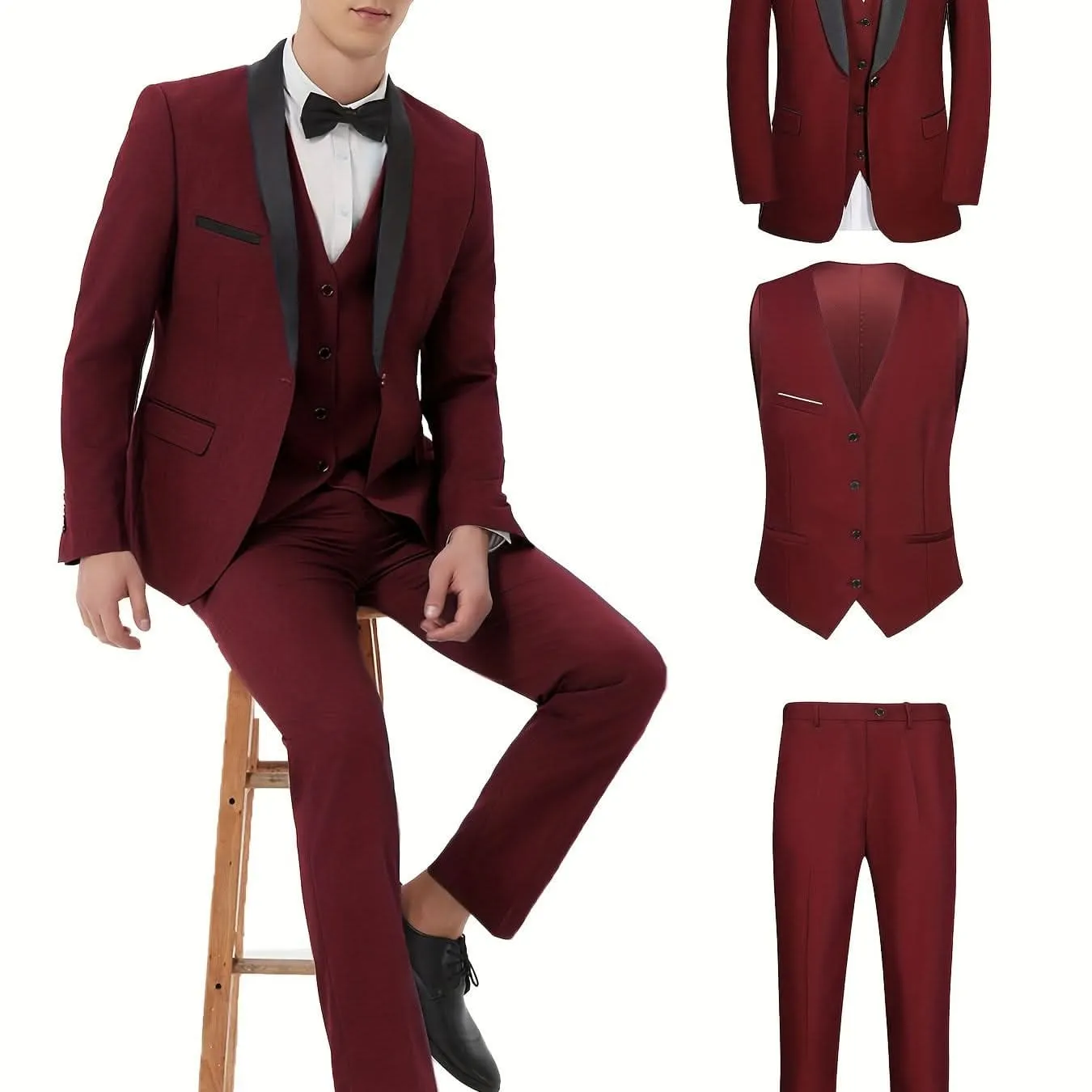 Elegant 3Piece Mens Tuxedo Set Jacket Vest Pants