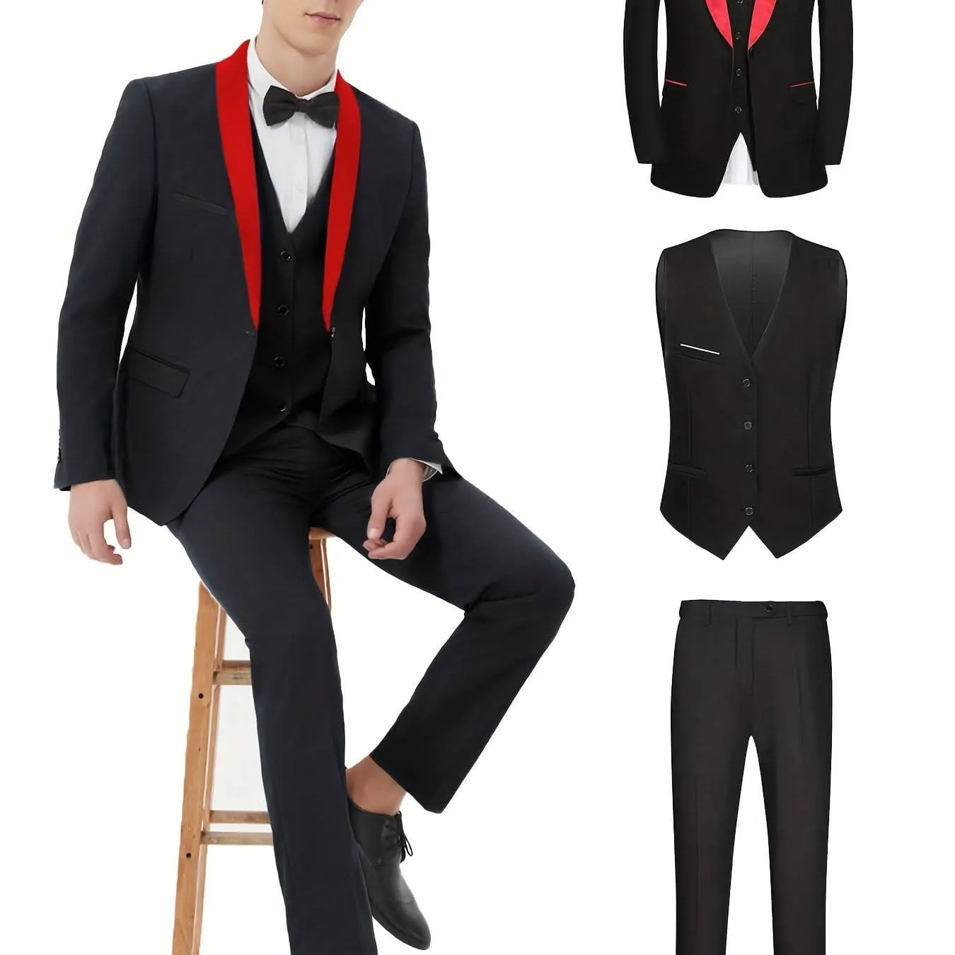 Elegant 3Piece Mens Tuxedo Set Jacket Vest Pants