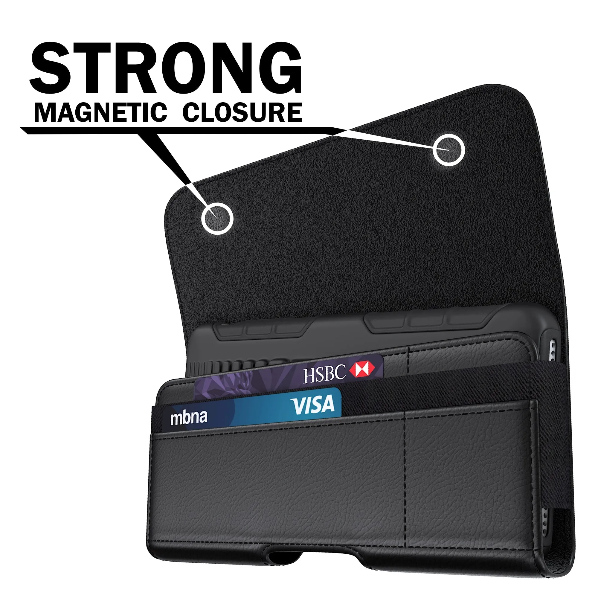 iPhone 14, 14 Pro Cell Phone Belt Holster Case with Credit Card Storage