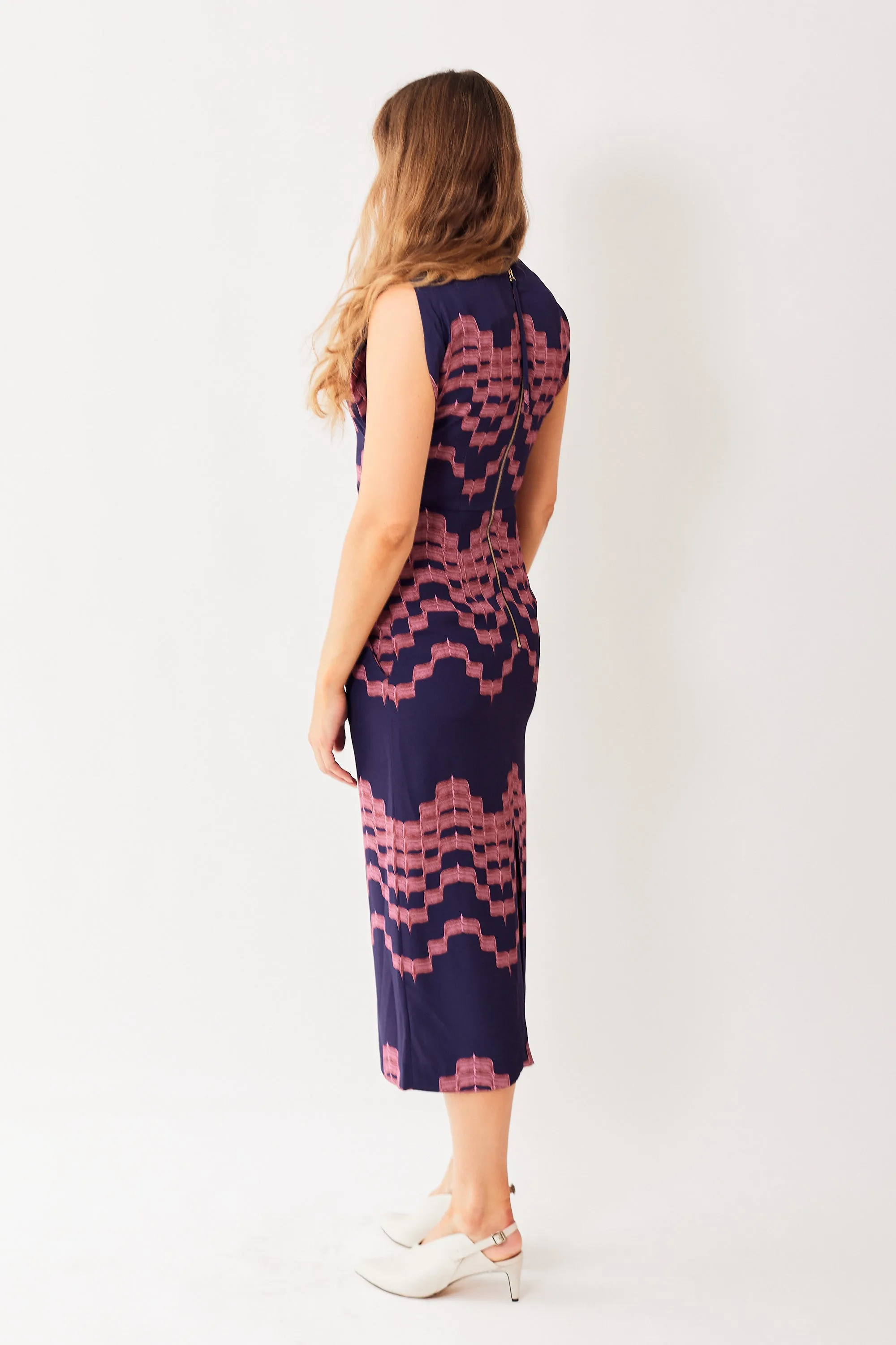 Odeeh Printed Back Zip Viscose Dress With Pockets