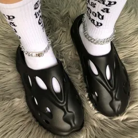 Purpdrank - Black Casual Hollowed Out Solid Color Round Comfortable Shoes