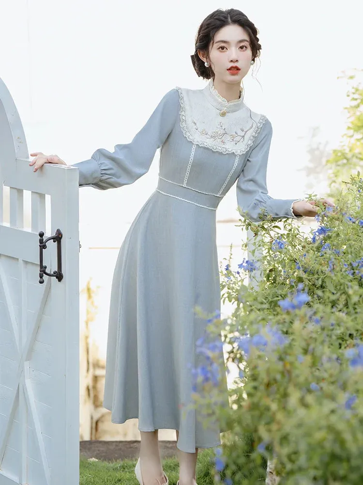 Retro Waist Mark Ice Dress Blue