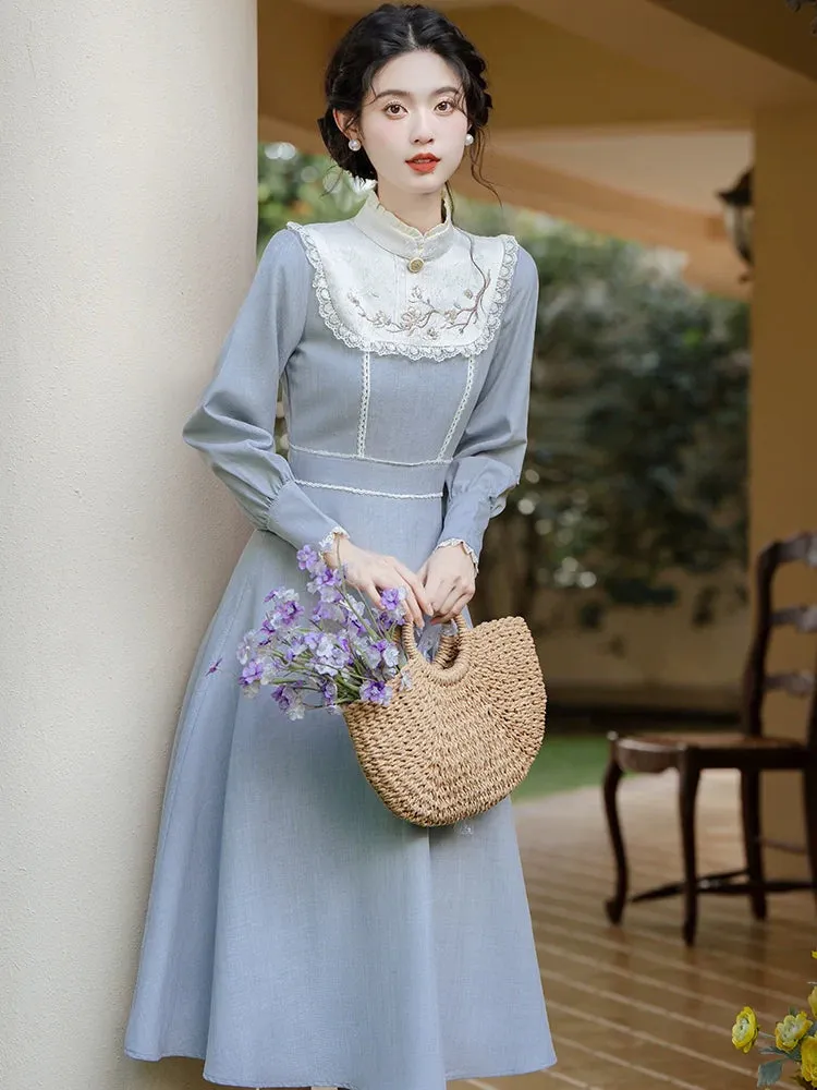 Retro Waist Mark Ice Dress Blue
