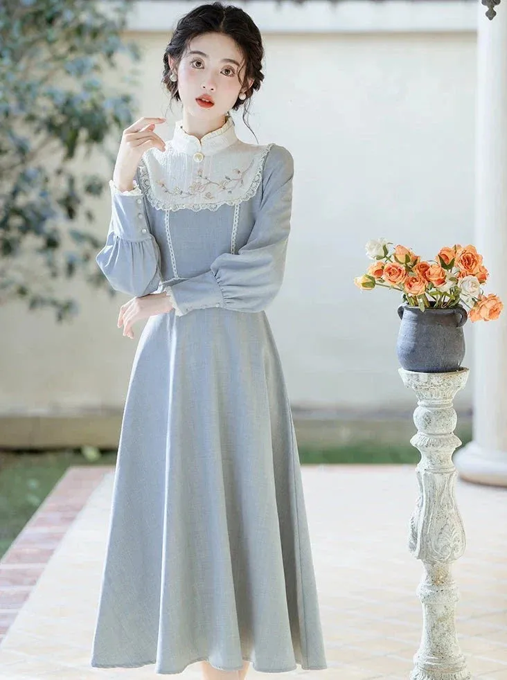Retro Waist Mark Ice Dress Blue