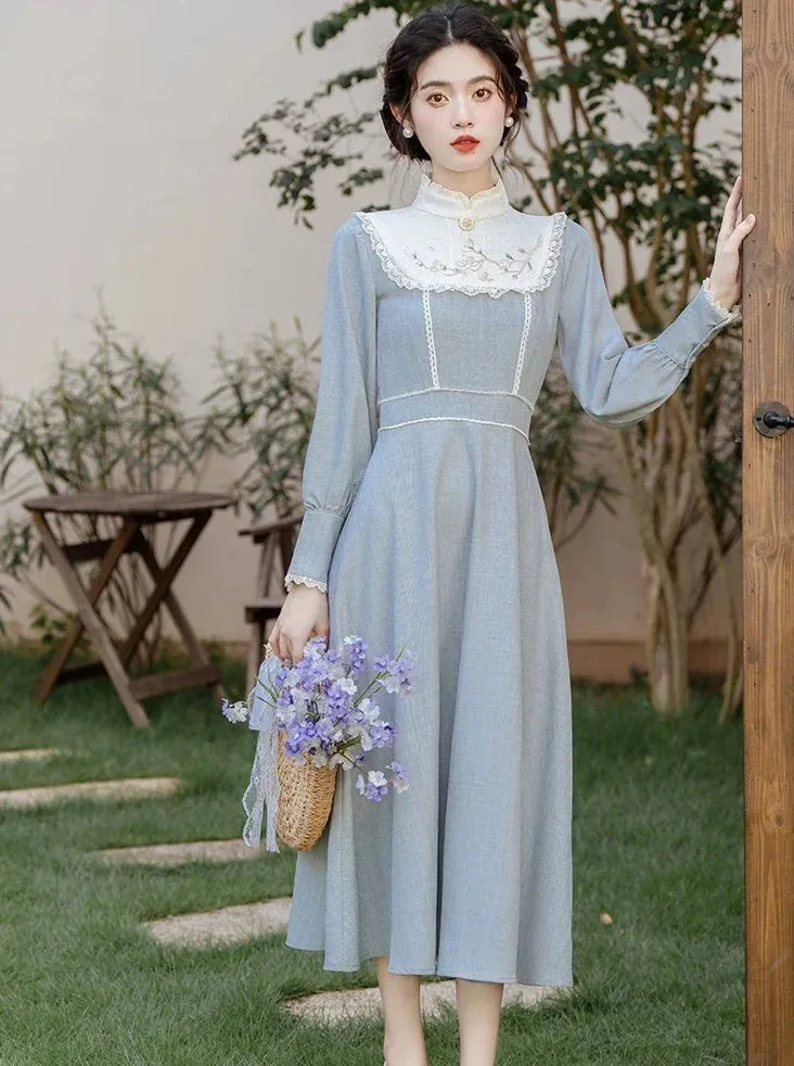 Retro Waist Mark Ice Dress Blue