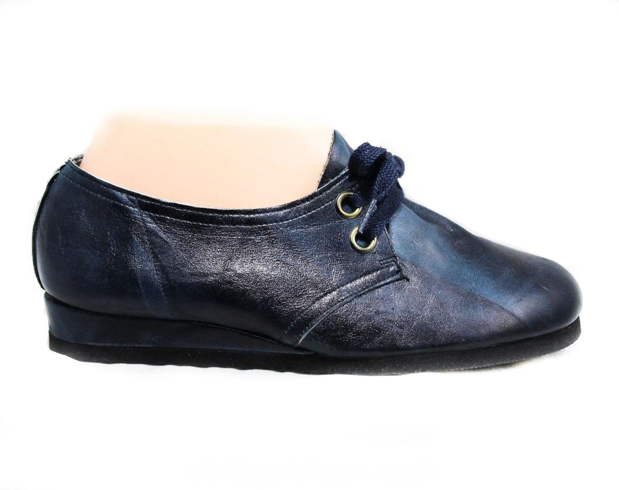 Size 3 Retro Blue 1960s Sneakers - Childrens Teens 60s 70s Shoes - Casual Leather Round Toe Tie Laces - Old School Deadstock - 50596