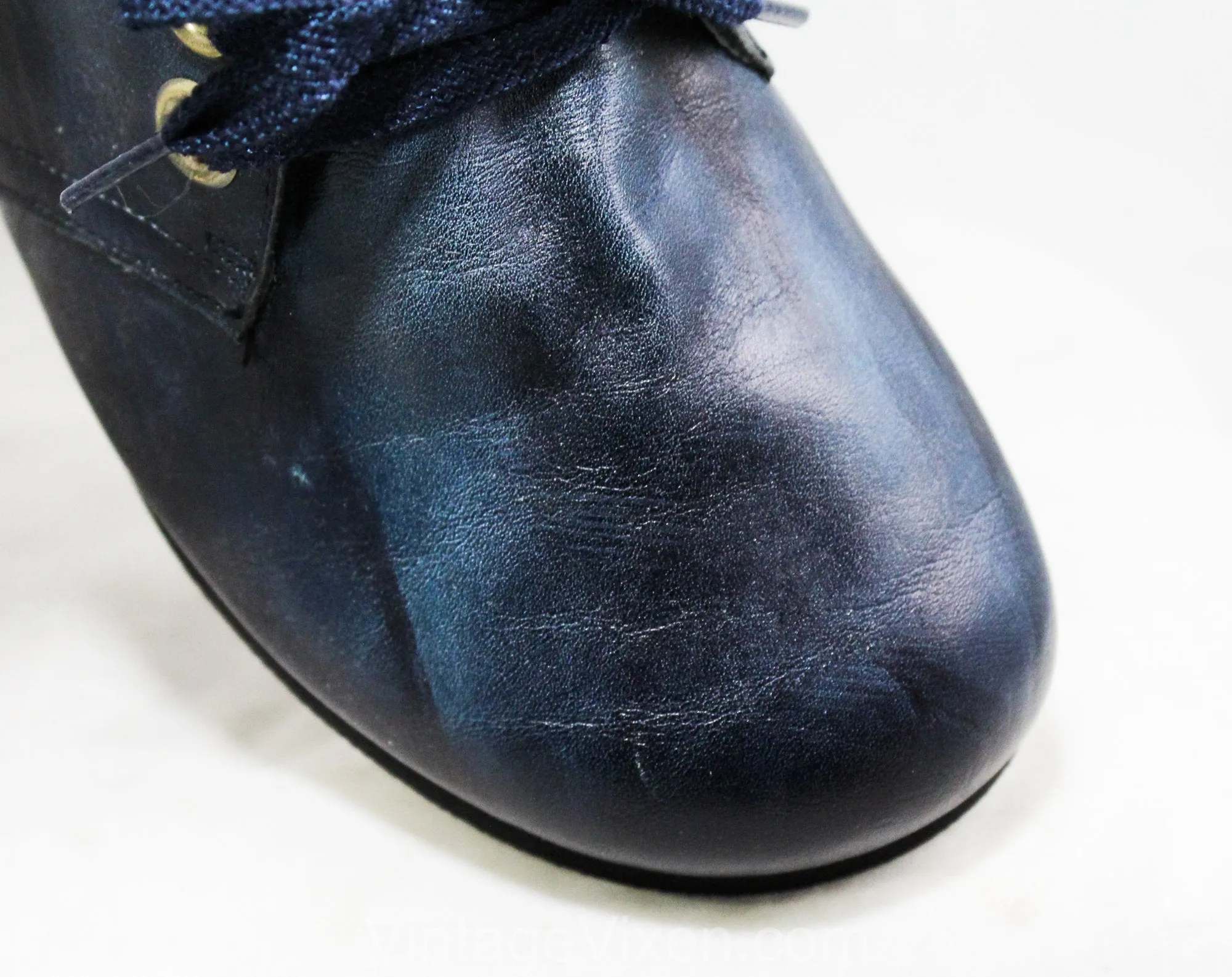 Size 3 Retro Blue 1960s Sneakers - Childrens Teens 60s 70s Shoes - Casual Leather Round Toe Tie Laces - Old School Deadstock - 50596