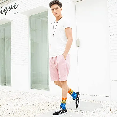 WeciBor Men's Dress Colorful Striped Grid Casual Combed Cotton Crew Socks 5 Packs