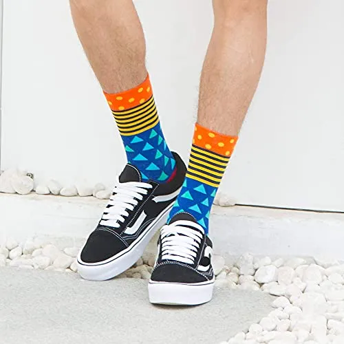 WeciBor Men's Dress Colorful Striped Grid Casual Combed Cotton Crew Socks 5 Packs